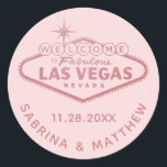 Las Vegas Wedding Rose Gold Pink Classic Round Sticker<br><div class="desc">Favour sticker or envelope seal with the "Welcome to Fabulous Las Vegas" Sign in faux rose gold pink foil. Click CUSTOMIZE FURTHER to change the background colour,  font,  and text colour.</div>