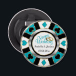 Las Vegas Wedding - Silver, White & Turquoise Bottle Opener<br><div class="desc">Bottle Opener. Personalize Las Vegas Style Wedding - Silver, Turquoise and White ready for you to personalize. 📌If you need further customization, please click the "Click to Customize further" or "Customize or Edit Design"button and use our design tool to resize, rotate, change text colour, add text and so much more.⭐This...</div>