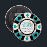 Las Vegas Wedding - Silver, White & Turquoise Bottle Opener<br><div class="desc">Bottle Opener. Personalize Las Vegas Style Wedding - Silver, Turquoise and White ready for you to personalize. 📌If you need further customization, please click the "Click to Customize further" or "Customize or Edit Design"button and use our design tool to resize, rotate, change text colour, add text and so much more.⭐This...</div>