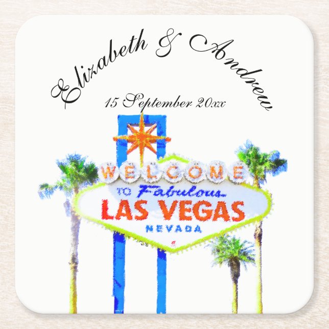 Las Vegas Wedding Square Paper Coaster (Front)