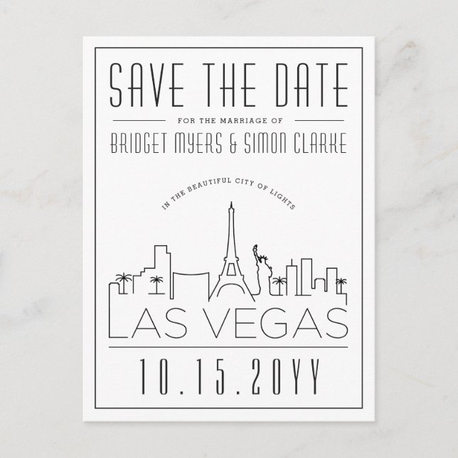 Las Vegas Wedding | Stylized Skyline Save the Date Postcard (Front)