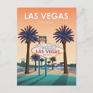 Las Vegas Welcome Sign at Sunset Vintage Travel Postcard