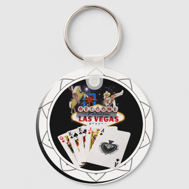Las Vegas Welcome Sign Black Poker Chip Keychain (Front)