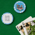 Las Vegas Welcome Sign Poker Chips<br><div class="desc">* The fabulous Welcome Sign with popular icons - a real Gamblers Delight ! * Nice as a parting gift, wedding reception gifts or Las Vegas personalized Wedding gift for your wedding crew. * Poker chips have nine colour options. * Choose font style, colour and size of text for personalizing...</div>