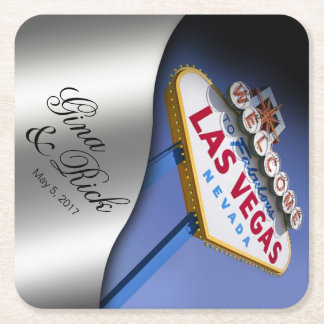 Las Vegas Welcome Sign | silver Square Paper Coaster