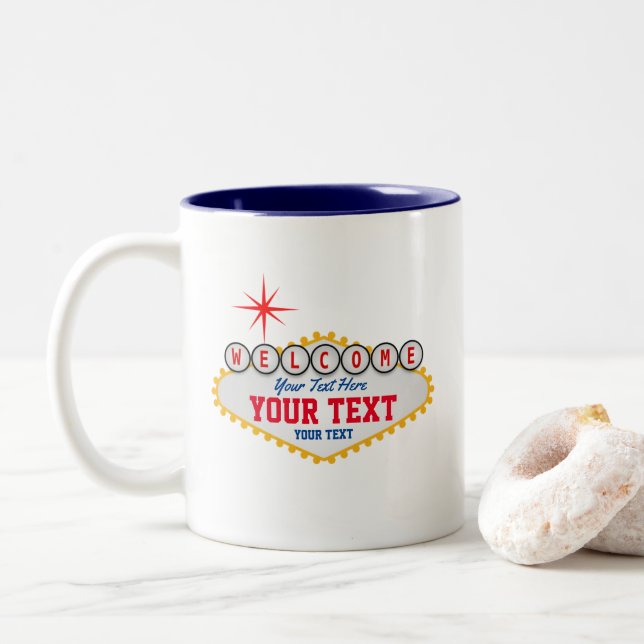 Las Vegas Welcome Sign Your Text  Two-Tone Coffee  Two-Tone Coffee Mug (With Donut)