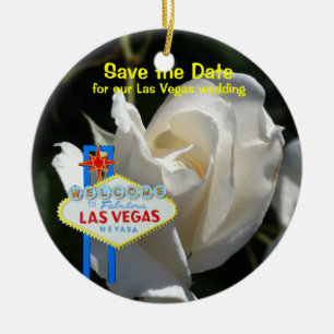 Las Vegas White Rose Wedding Announcement Ceramic Ornament