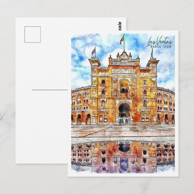 Las Ventas Madrid Spain Travel Place Watercolor Postcard (Front/Back)
