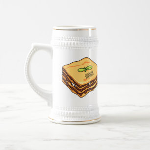 Lasagna cartoon illustration beer stein