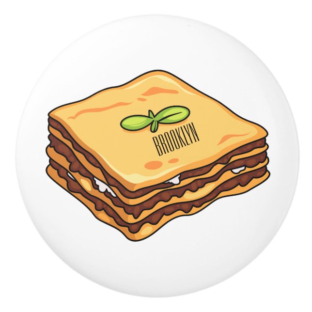 Lasagna cartoon illustration  ceramic knob (Front)