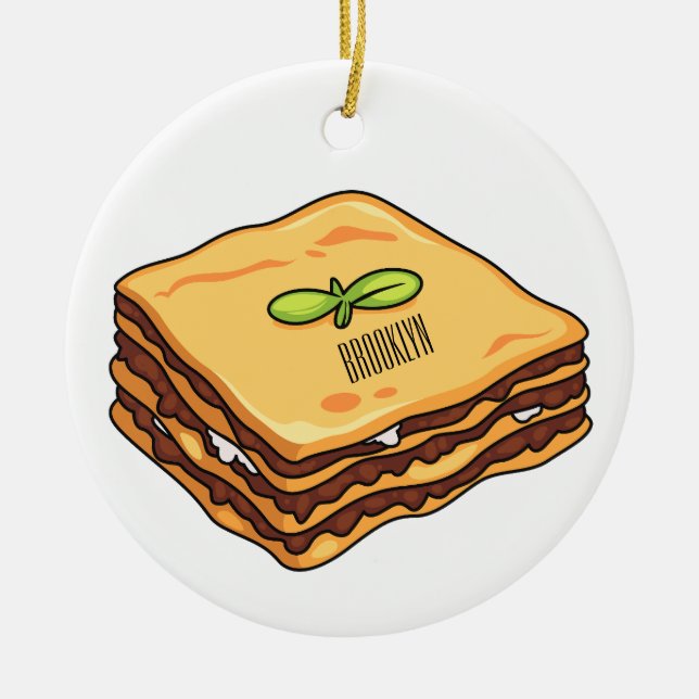 Lasagna cartoon illustration ceramic ornament (Front)