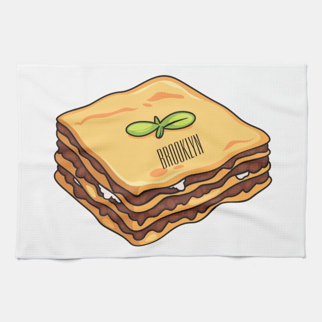 Lasagna cartoon illustration  kitchen towel (Horizontal)