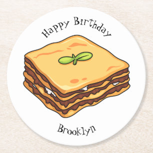 Lasagna cartoon illustration round paper coaster