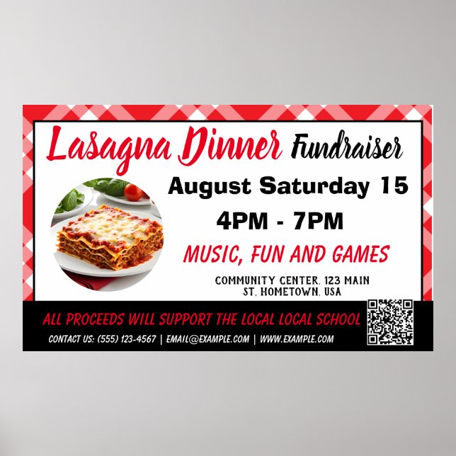 Lasagna Dinner red Fundraiser Banner  Poster (Front)