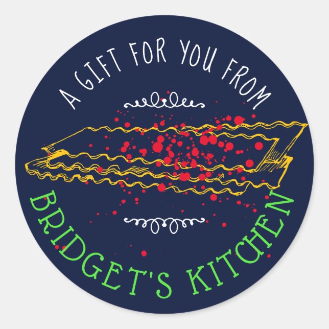 Lasagna pasta personalized from the kitchen of classic round sticker (Front)