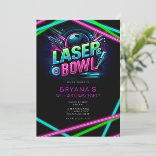 Laser & Bowl Laser Tag Bowling Birthday Party Invitation
