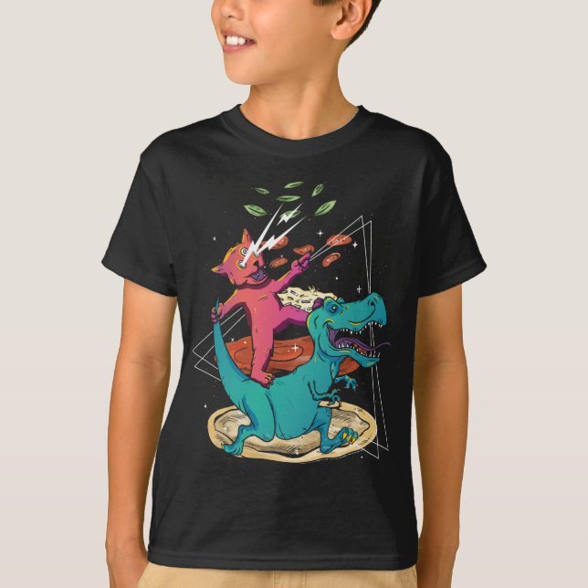 Laser Cat Dinosaur Pizza Tacos Rainbow Foodie Feli T-Shirt (Front)