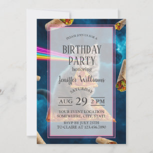 Laser Cat Pizza Party Invitation