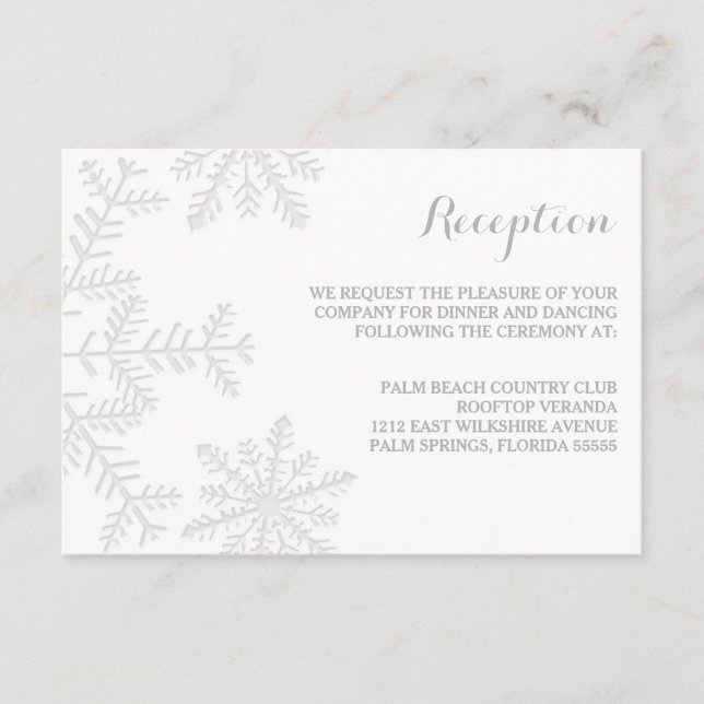 Laser-Cut Snowflakes Elegant Winter Reception Enclosure Card (Front)