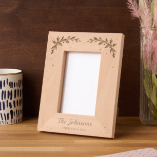 Laser Etched Christmas Berries Family Name Frames