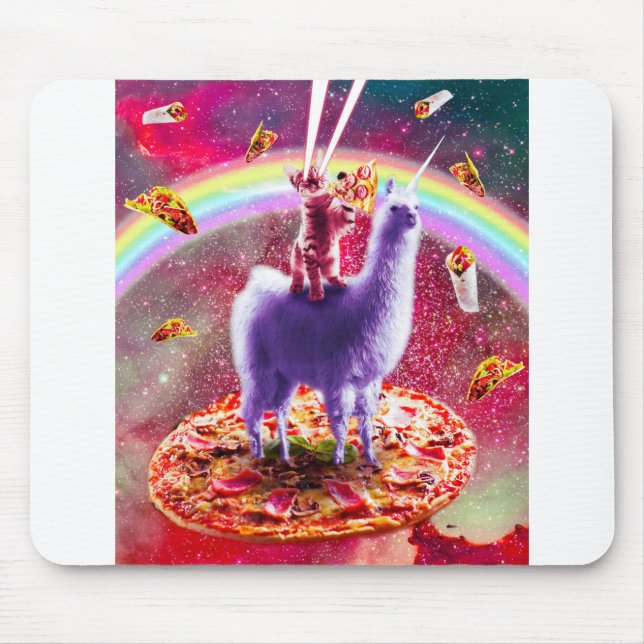 Laser Eyes Outer Space Cat Riding On Llama Unicorn Mouse Pad (Front)