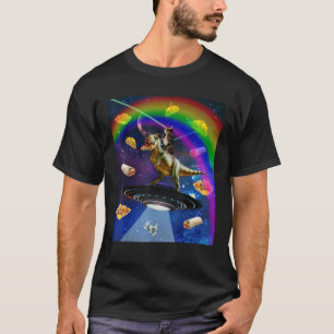 Laser Eyes Outer Space Cat Riding On T Rex Dinosau T-Shirt