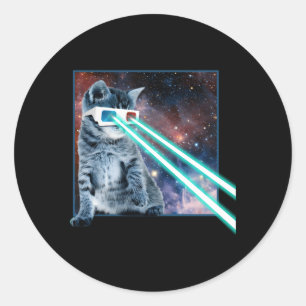 Laser Eyes Space Cat Kitty 3D Glasses Classic Round Sticker