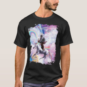 Laser Eyes Space Cat on Sloth Unicorn - Rainbow T-Shirt