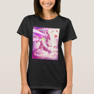 Laser Eyes Space Cat Riding Dog Unicorn  Rainbow T-Shirt