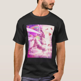 Laser Eyes Space Cat Riding Dog Unicorn  Rainbow T-Shirt