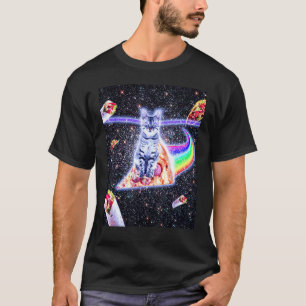 Laser Eyes Space Cat Riding Rainbow Pizza 1 T-Shirt
