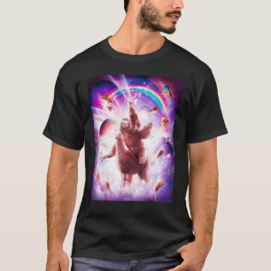 Laser Eyes Space Cat Riding Sloth, Llama - Rainbow T-Shirt