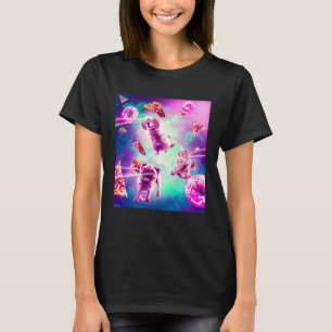 Laser Eyes Space Cat With Dog Pug  Rainbow T-Shirt