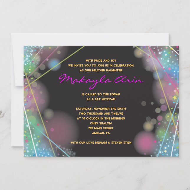 LASER GLOW in the DARK Bar Bat Mitzvah Invitation (Front)