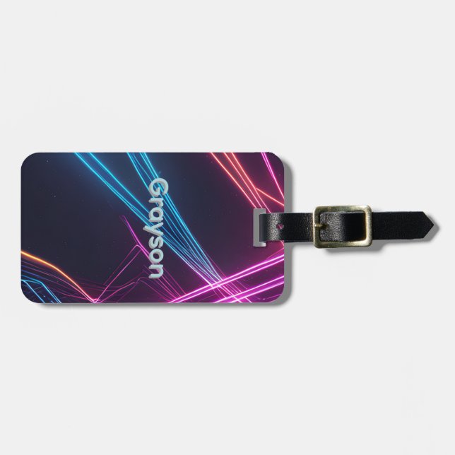 Laser Lights on Black Luggage Tag (Front Horizontal)