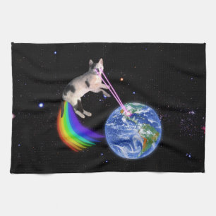 Laser Rainbow Space Cat Kitchen Towel