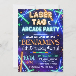 Laser Tag Arcade Invitation, Glow Laser Tag Invitation