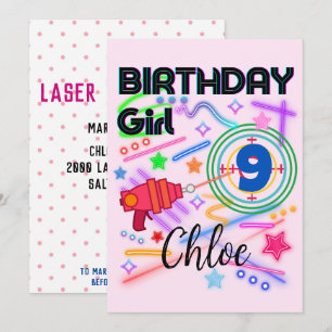 Laser Tag Birthday Girl Party Colourful  Invitation