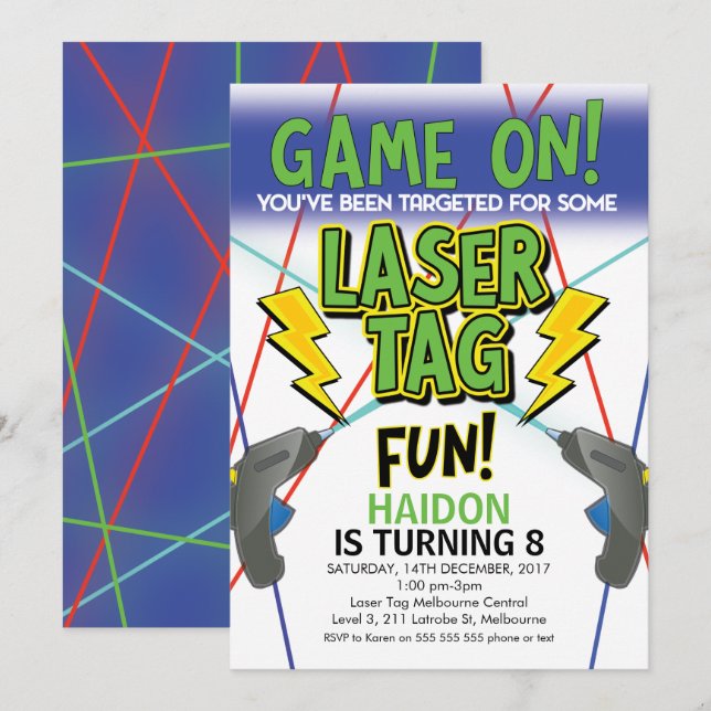 Laser Tag Birthday Invitation (Front/Back)