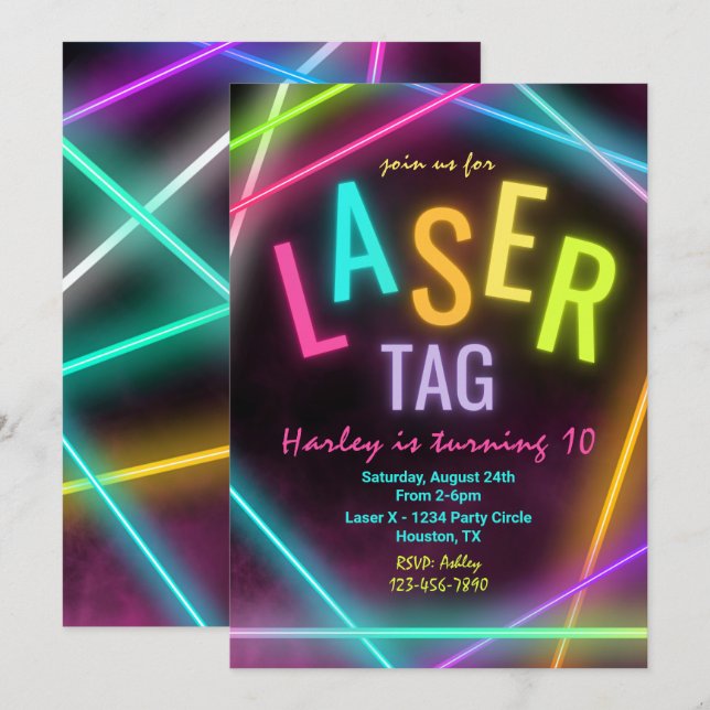 Laser Tag Birthday Invitation | Girl Laser Tag (Front/Back)