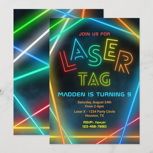 Laser Tag Birthday Invitation | Laser Tag Party (Front/Back)