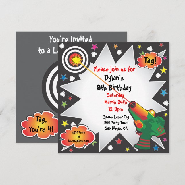 Laser Tag Birthday Party Invitation (Front/Back)