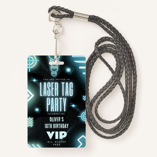 Laser tag birthday party invitation VIP Badge (Front with Lanyard)