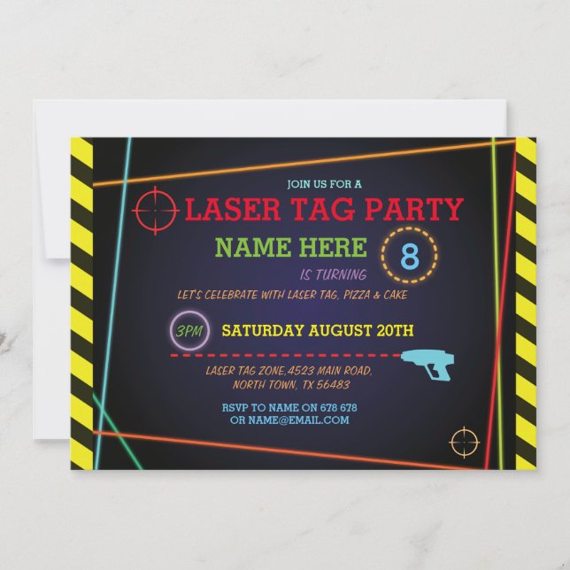 Laser Tag Birthday Party Zone Neon Invitation (Front)