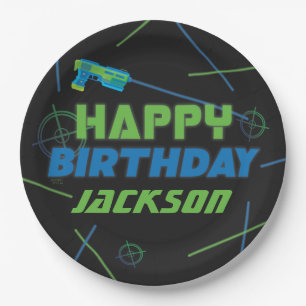 Laser Tag Blue and Green Birthday Party Paper Plate