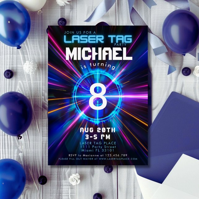 Laser Tag Blue Boy Birthday Party Invitation (Creator Uploaded)