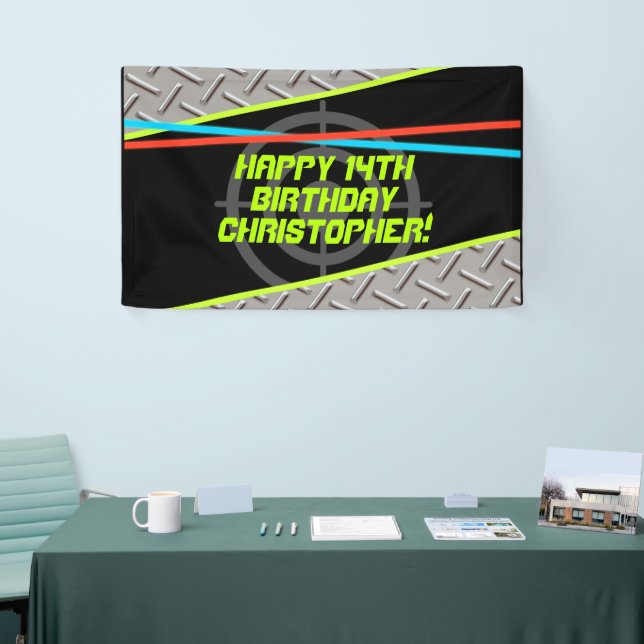 Laser Tag Boy Birthday Party Personalized Backdrop Banner (Tradeshow)