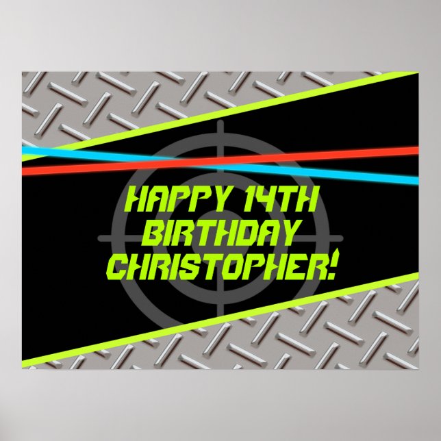 Laser Tag Boy Birthday Party Personalized Backdrop Poster (Front)
