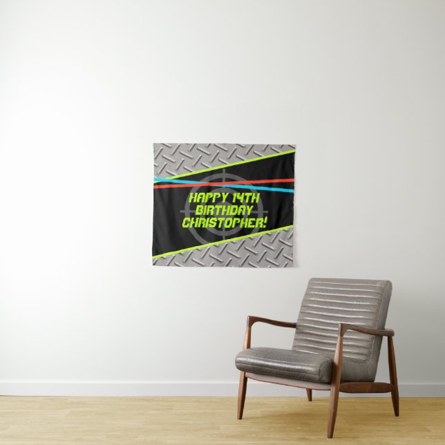 Laser Tag Boys Birthday Party Personalized Banner  Tapestry (In Situ (Horizontal))