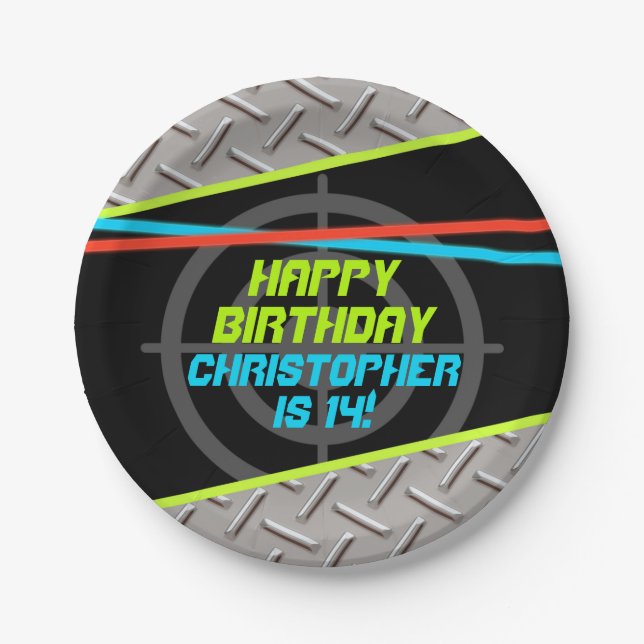 Laser Tag Boys Birthday Party Personalized Paper Plate (Front)